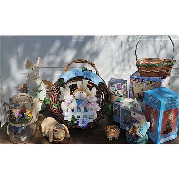 Easter Bunny and Spring Decor Assortment with Figurines and Wreath