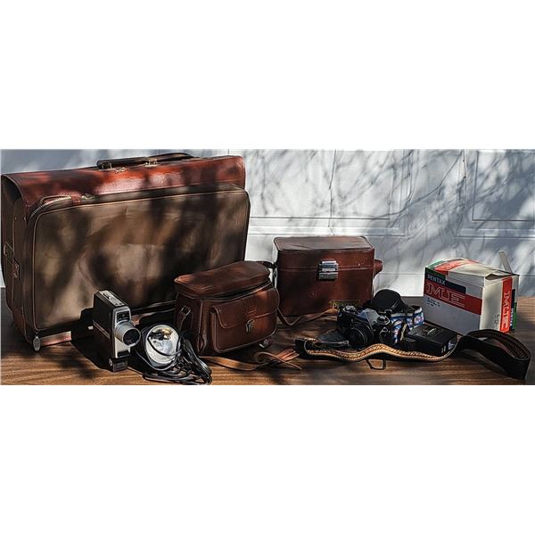 Asahi Pentax ME 35mm Camera Set with Leather Cases and Accessories