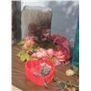 Image 4 : Decorative Lot: Faux Flowers, Figurines, Plush Bunny, Spring Tree Kit, Metal Tin