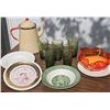 Image 1 : Lot: Enamel Coffee Pot, Glasses, Plates, and Commemorative Dish