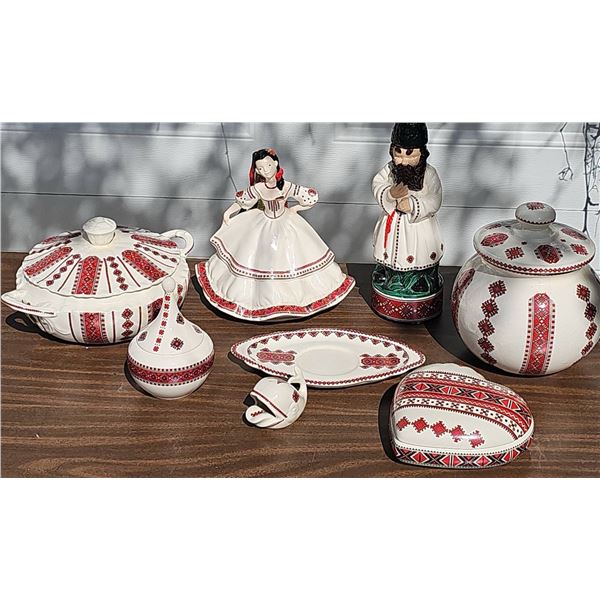 Ukrainian Embroidery Motif Ceramic Figurines