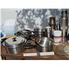 Image 3 : Kitchenware Lot with Cookware, Spice Rack, Thermoses, and Containers