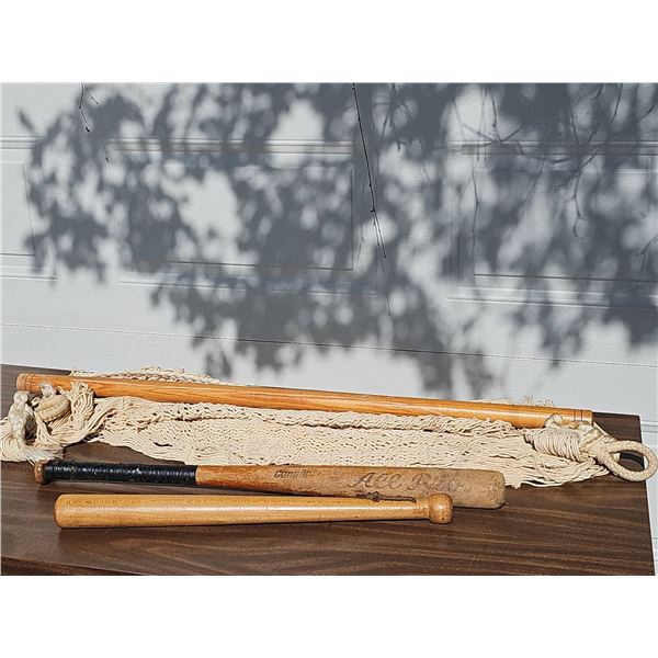 Cotton Hammock With Wooden Spreaders and Three Wooden Mini Baseball Bats