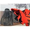 Image 3 : Dolphin Fins and Red Neoprene Diving Suits with Accessories
