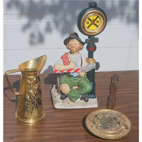 3: Melody in Motion Clown Figurine, Brass Jug, and Brass Bed Warmer