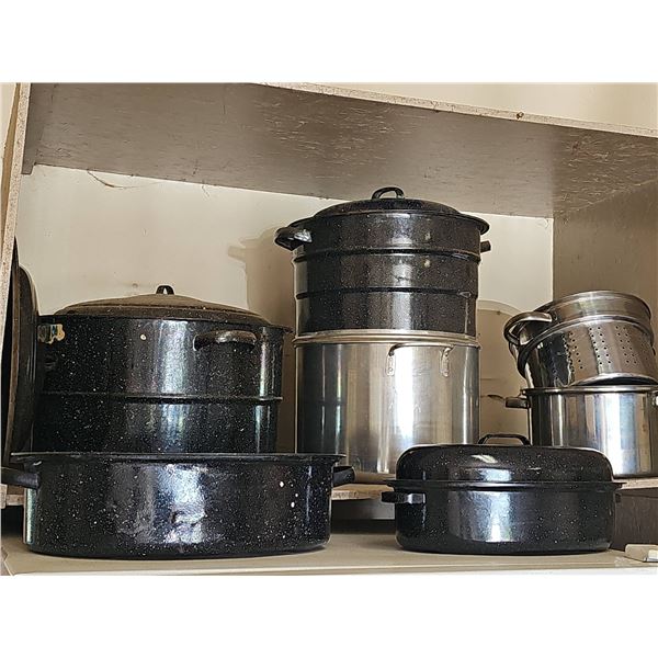 Enamelware Roasting Pans and Stainless Steel Stock Pots