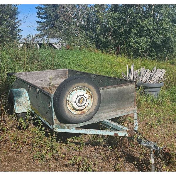Utility Trailer with Single Axle, Wood Bed, and Spare Tire