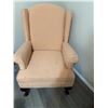 Image 1 : Upholstered Wingback Armchair with Wooden Legs
