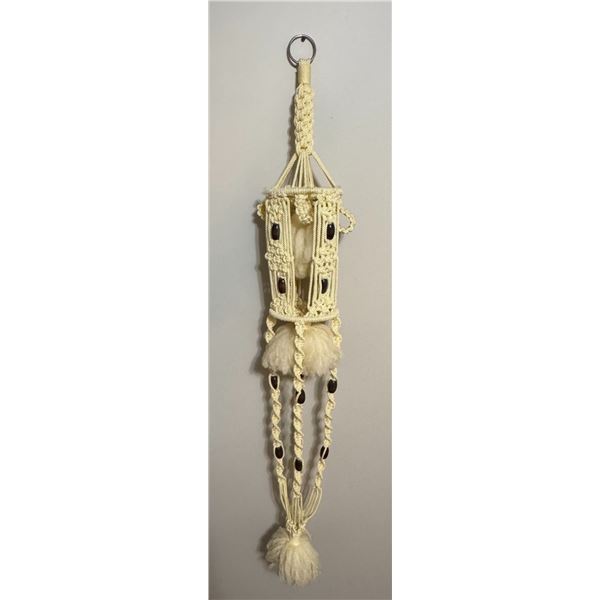 Macramé Plant Hanger with Bead Accents and Wool Tassels