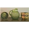 Image 1 : Embossed Brass Planter and Green Textured Glass Pitcher