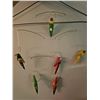 Image 2 : Decorative Lot: Parrot Wood Mobile, Art Glass Bowl, Stuffed Mouse Doll, Porcelain Clown Figure