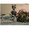 Image 3 : Decorative Lot: Parrot Wood Mobile, Art Glass Bowl, Stuffed Mouse Doll, Porcelain Clown Figure