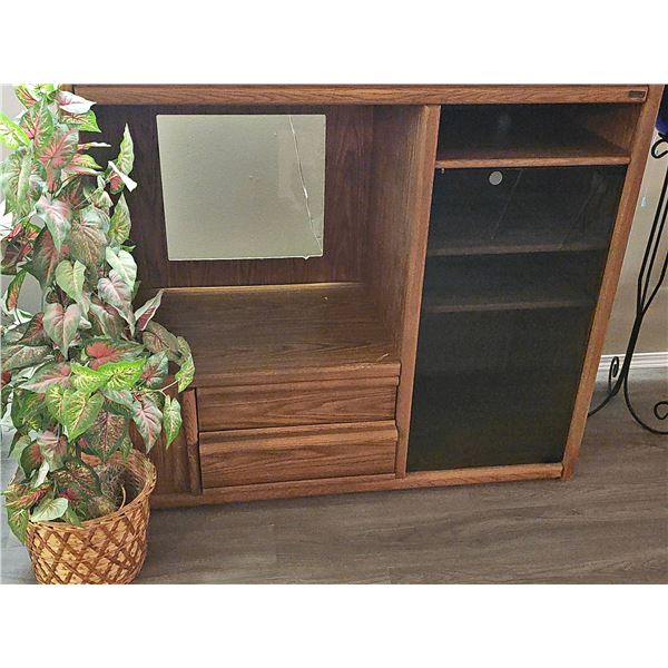 Wood Entertainment Cabinet with Mirror, Drawers and Glass Door