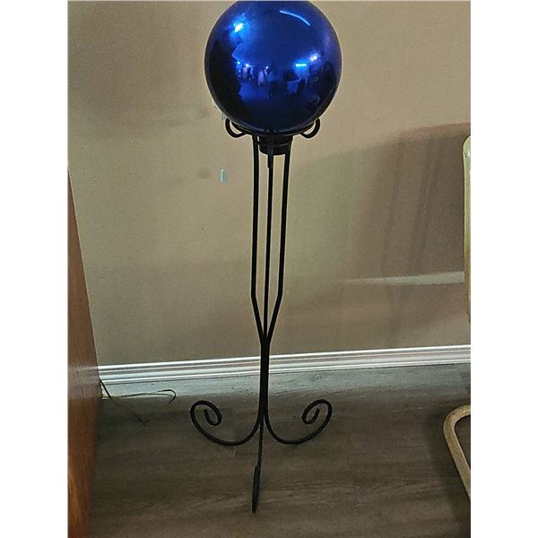 Blue Gazing Ball with Black Metal Stand