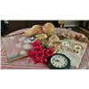 Image 1 : Lot: Framed Floral Print, Harmony Wall Clock, Hats, Vases, and Home Decor