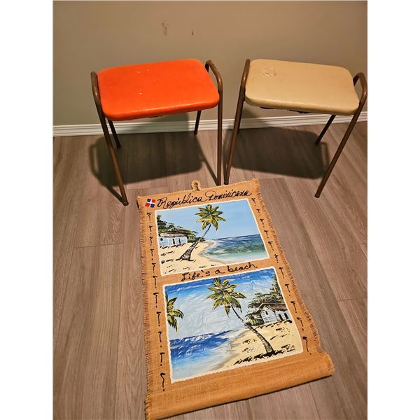 Metal and Vinyl Stools with Dominican Republic Wall Hanging