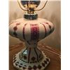Image 2 : Decorative Ceramic Oil Lamp with Red Pattern and Metal Hardware