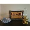 Image 1 : Decorative Lot with Brass Oil Lamp, Clam Shell Bowl, and Last Supper Relief