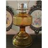 Image 2 : Amber Glass Oil Lamp With Two Ornate Framed Floral Prints