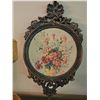 Image 3 : Amber Glass Oil Lamp With Two Ornate Framed Floral Prints