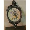Image 4 : Amber Glass Oil Lamp With Two Ornate Framed Floral Prints