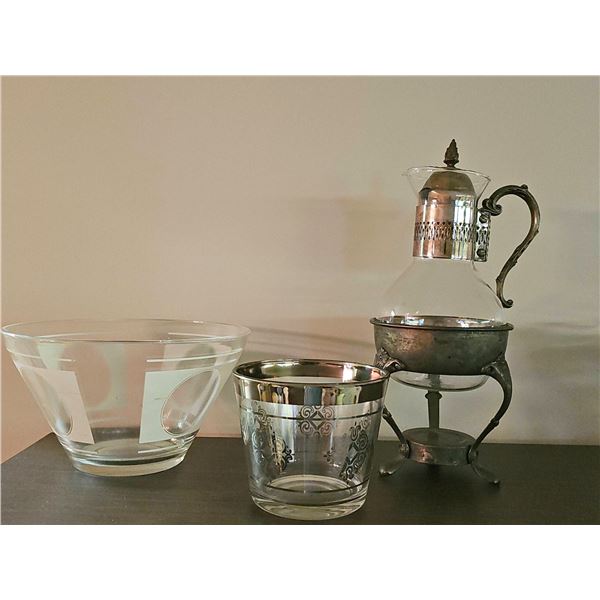 Glass and Silver-Plated Coffee Server with Glass Bowl and Tumbler