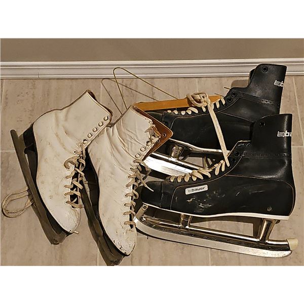 Bauer Black Hockey Skates and White Figure Skates