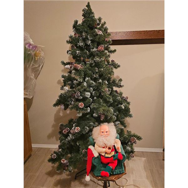 Artificial Christmas Tree with Pine Cones and Mechanical Santa Figure