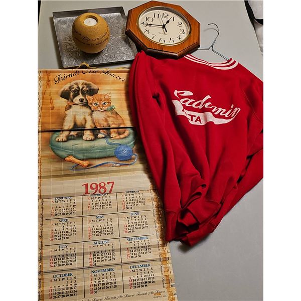 Lot With Westclox Wall Clock, 1987 Calendar, Cademin ALTA Jacket