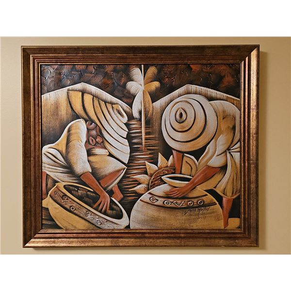 Jose Watley Signed Painting, Harvest Scene, Framed