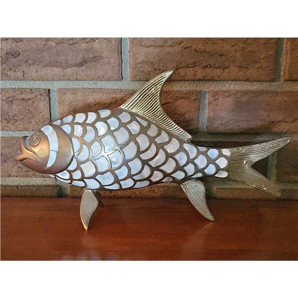 Brass and Mother of Pearl Fish Figurine