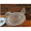 Image 4 : Clear Glass Hen Covered Dish and Set of Four Decorative Small Plates
