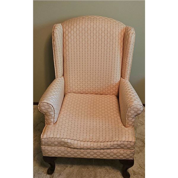 Upholstered Wingback Armchair with Queen Anne Legs