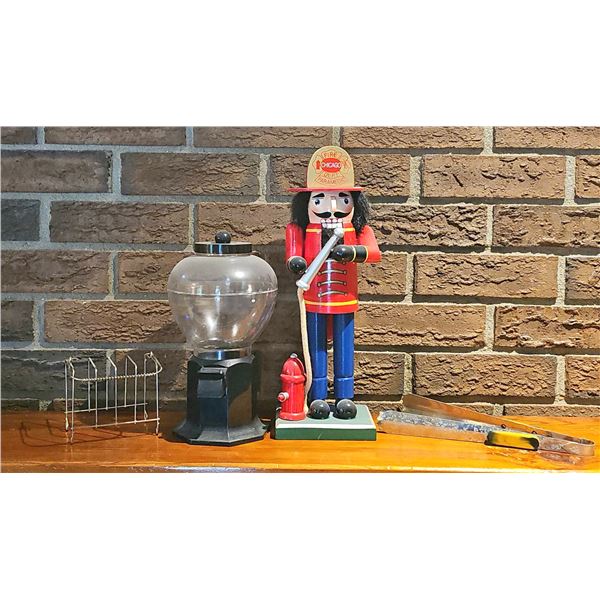 Wooden Chicago Firefighter Nutcracker and Gumball Machine