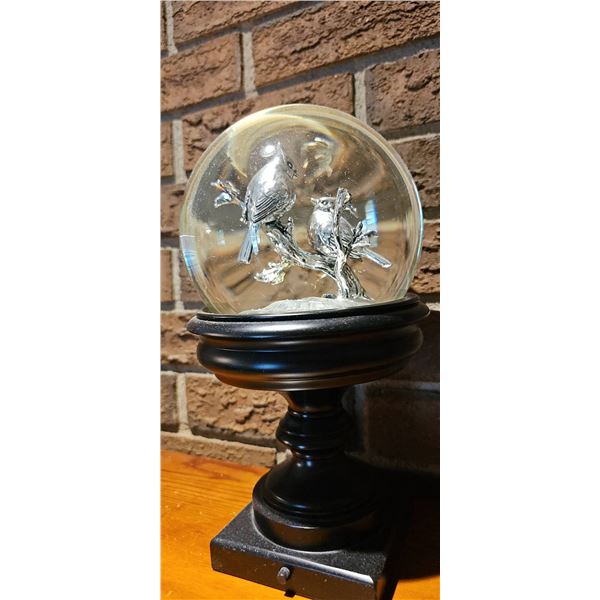Glass Snow Globe with Silver-Toned Birds on Branch
