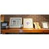 Image 1 : Five Assorted Framed Artworks and Mosaic Candle Holder