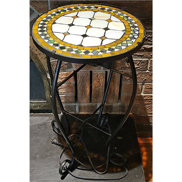 Round Mosaic Tile Side Table with Metal Base
