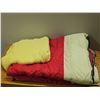 Image 1 : Red and Cream Reversible Sleeping Bag with Yellow Blanket