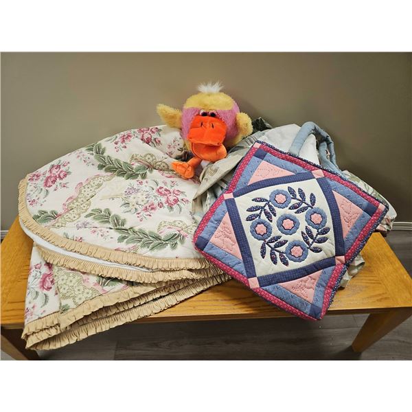Linens With Decorative Quilt Bag and Plush Duck Toy