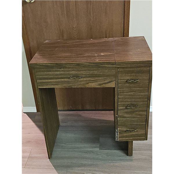 Wooden Sewing Machine Cabinet with Drawers and Accessories Tin