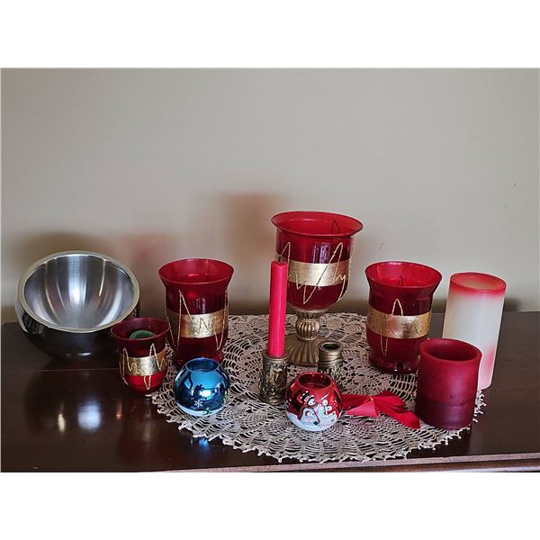 Holiday Candle Holder and Glassware Table Decor Set