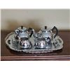Image 1 : Silver-Tone 5-Piece Engraved Metal Tea and Coffee Set with Tray