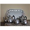 Image 4 : Silver-Tone 5-Piece Engraved Metal Tea and Coffee Set with Tray