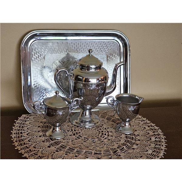 Swan Brand Silver Plated Tea Set with Tray, Made in England