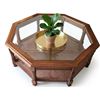Image 1 : Octagonal Wood and Glass Coffee Table with Cane Panels