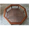 Image 2 : Octagonal Wood and Glass Coffee Table with Cane Panels