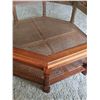 Image 5 : Octagonal Wood and Glass Coffee Table with Cane Panels