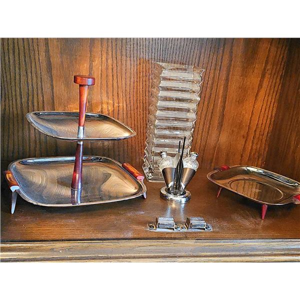 Gorham Townmates 1959 Danish Modern Serving Set With Glass Vase