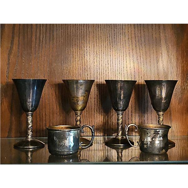 Four Silver-Plated Goblets and Two Silver-Plated Cups