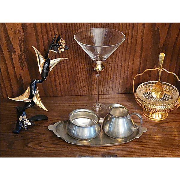 Decorative Lot with Royal Holland Pewter Set and Glass Dish
